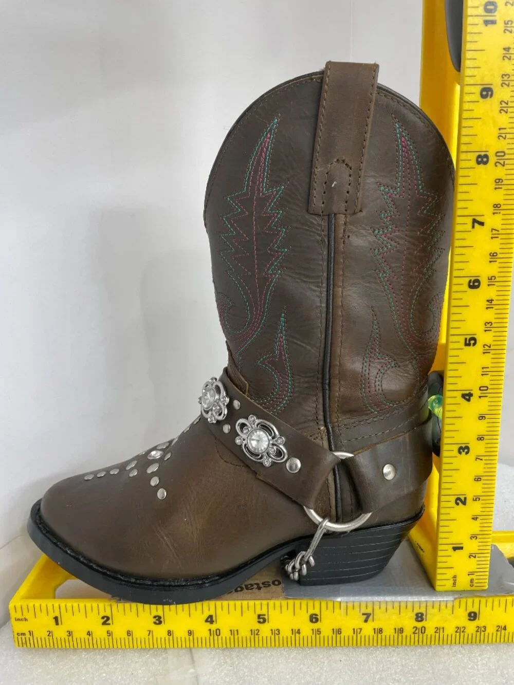 Smoky Mountain Western Boots Rhinestone Harness Brown Kids Size 12 D